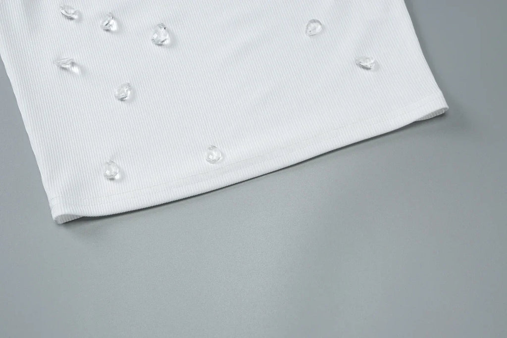 Ribbed Sleeveless Water Droplets Diamond Decorated Tank Sexy Casual Bodycon Top Party Club Streetwear Spring Summer