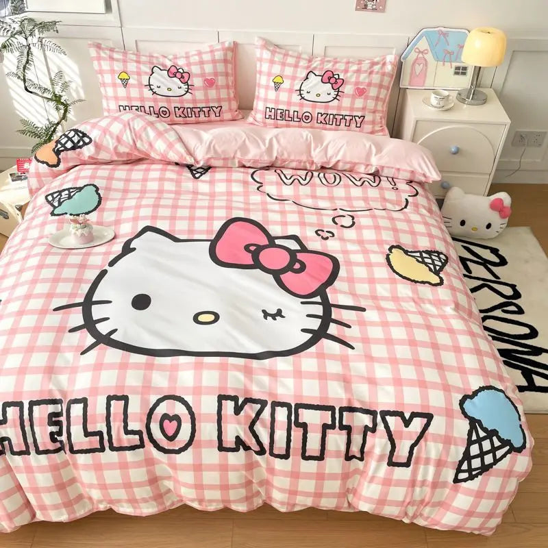 Hello Kitty Cartoon 4-piece set Bedding Set Pink Cats Kawaii Duvet Cover