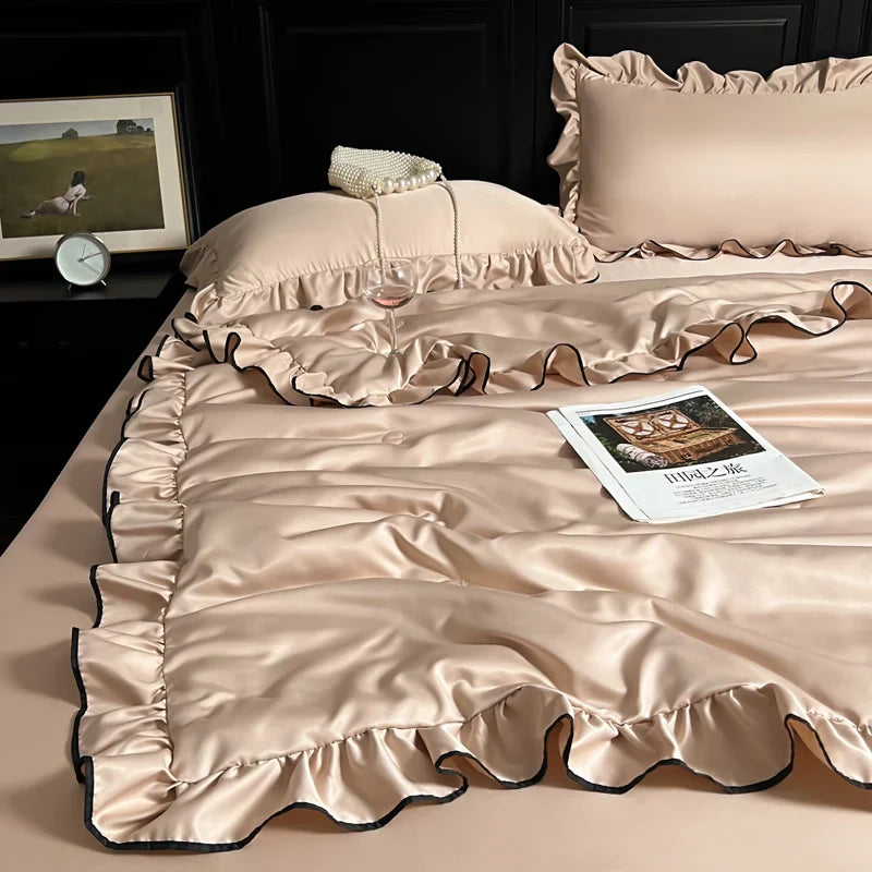 Coquette Quilt Washed Silk Color Ruffle Comfortable Skin Friendly Quilt No Pillowcase No Sheet
