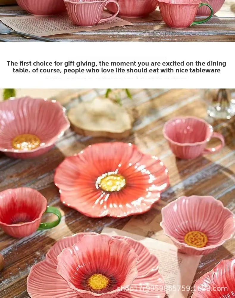 Ceramic Flower Serving Plate Cake Dessert Plate Flower Ceramic Bowl Tableware Set Dining Table