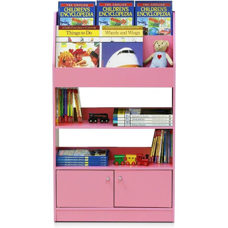 Lova Magazine/Bookshelf with Storage Cabinet, Pink, 9.45D x 24.57W x 43.31H in