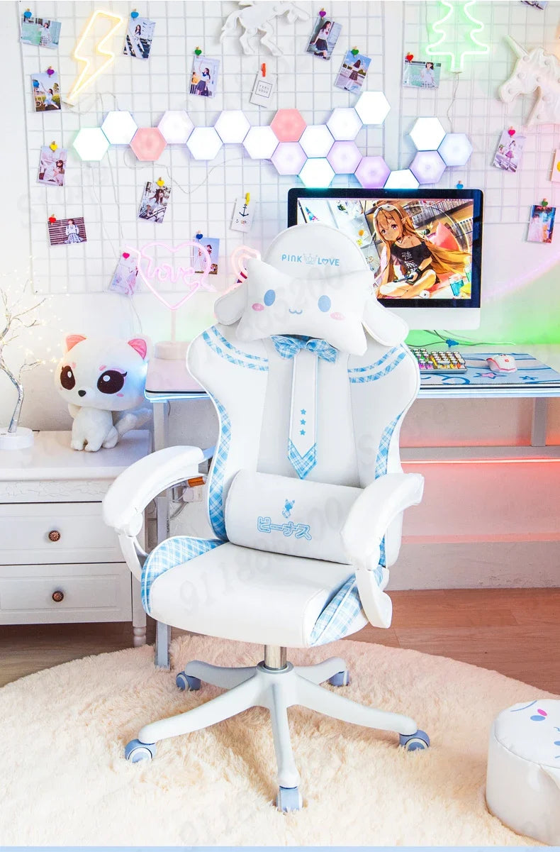 Cute Girl Gaming Chair New Fashion Bow Tie Computer Chair Net Red Anchor Game Chair Comfortable Reclining 360° Swivel Chair