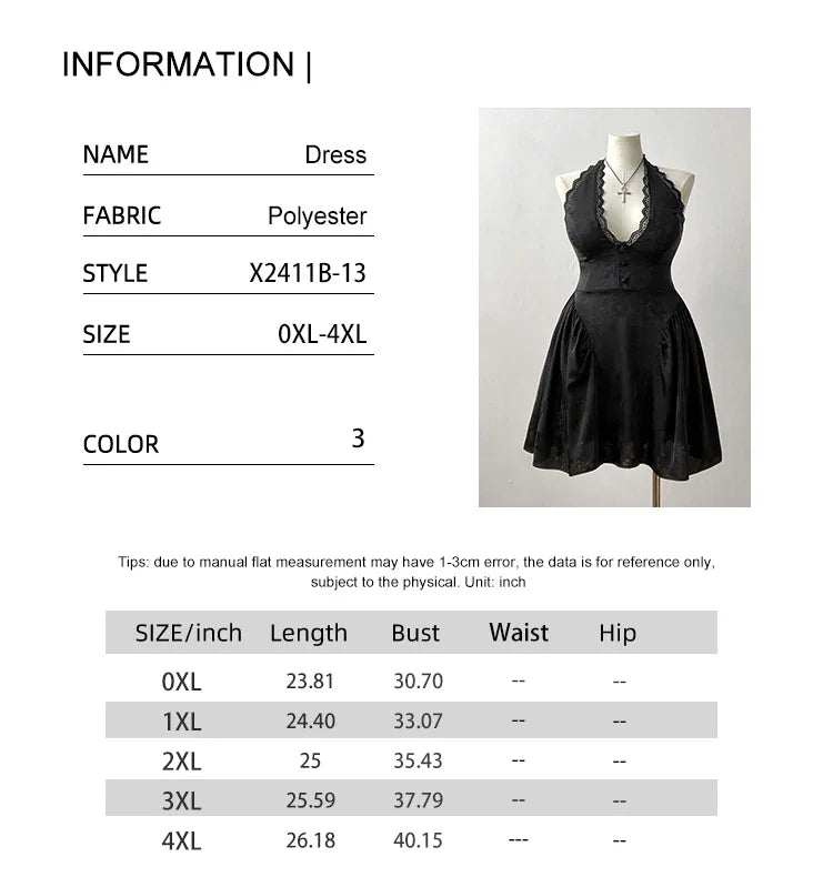 Plus Size New French Jacquard Neck Sexy Dress Solid Color V-Neck Lace Lace Back Cutout Polyester Material