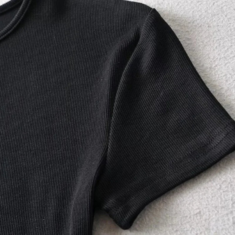 Summer Woman Skinny Fit T-shirt Tight Short-Sleeve O-neck Tee Basic Solid Crop Tops T Shirt