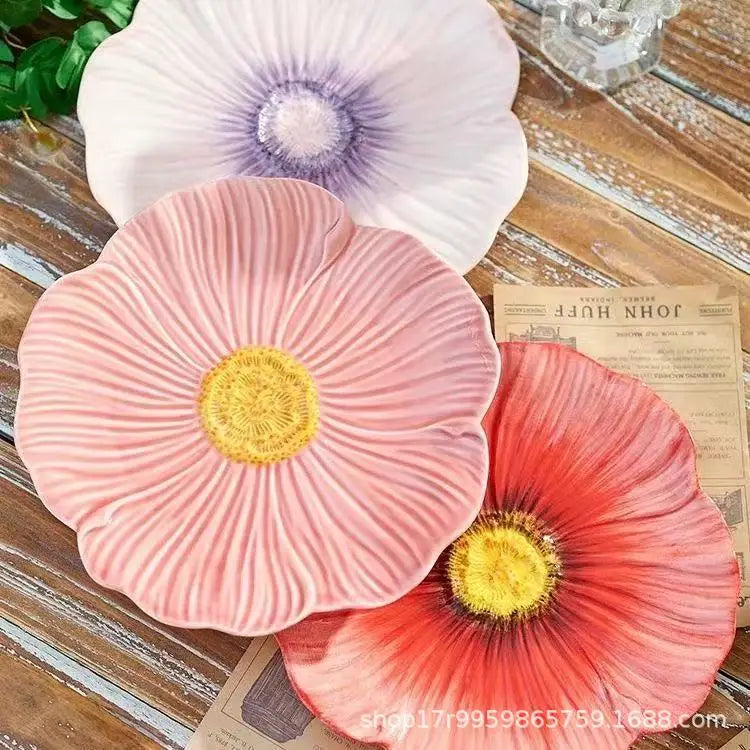 Ceramic Flower Serving Plate Cake Dessert Plate Flower Ceramic Bowl Tableware Set Dining Table