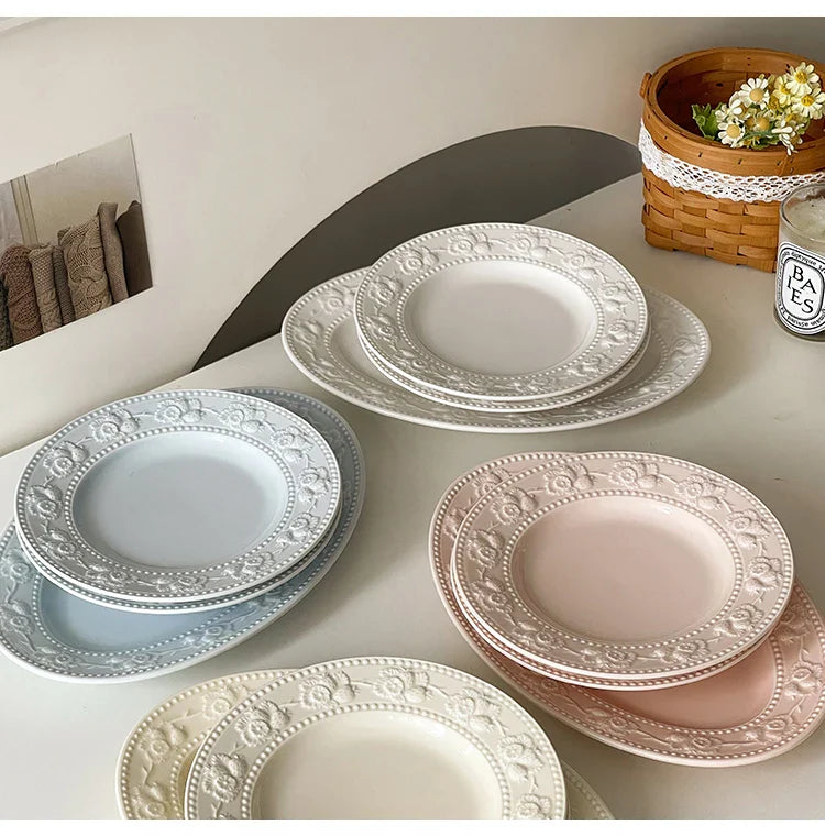 Round Porcelain Dinnerware Dessert Cake Afternoon Tea Fruit Plates