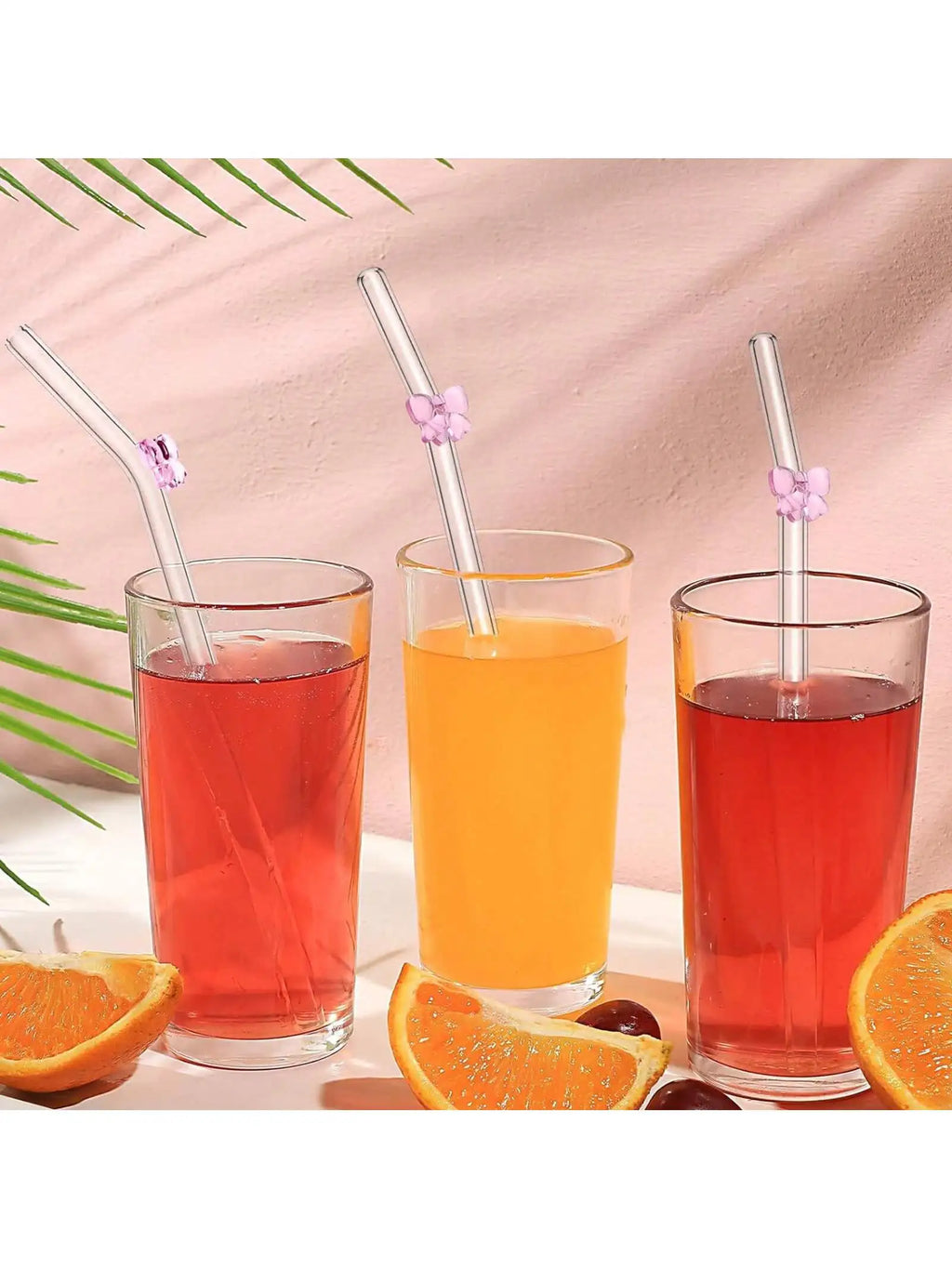 Reusable Cute Bow Glass Straws with  Cleaning Brush