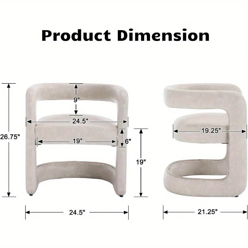 Modern Upholstered Barrel Dining Chair - Faux Leather Accent Vanity Chair with Open Back Comfy Armchair for Dining