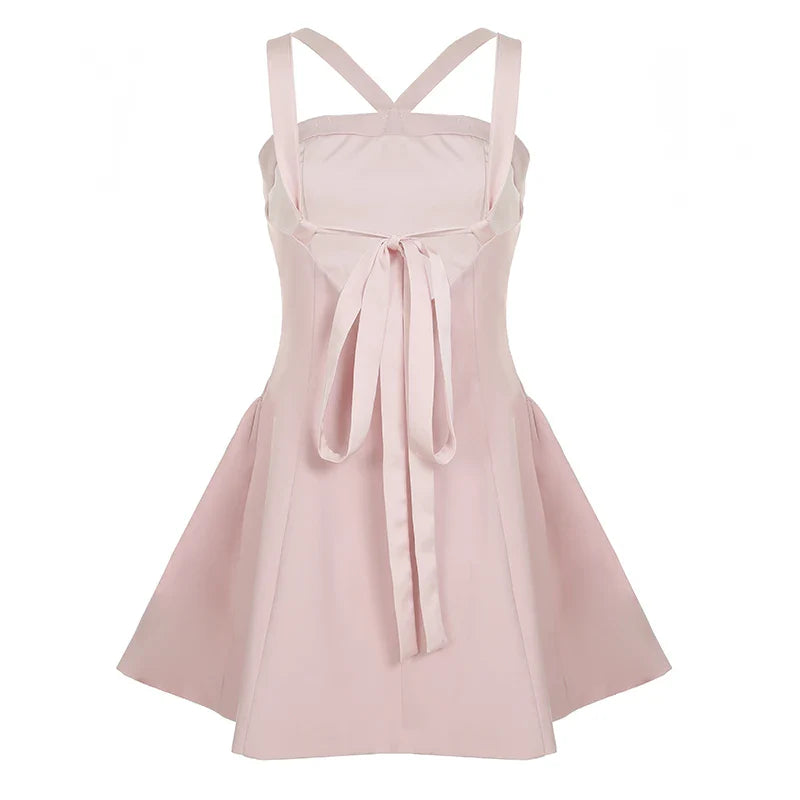 Dress Pink Coquette Aesthetic Puffy Bow Halter-neck A-line Mini Dress