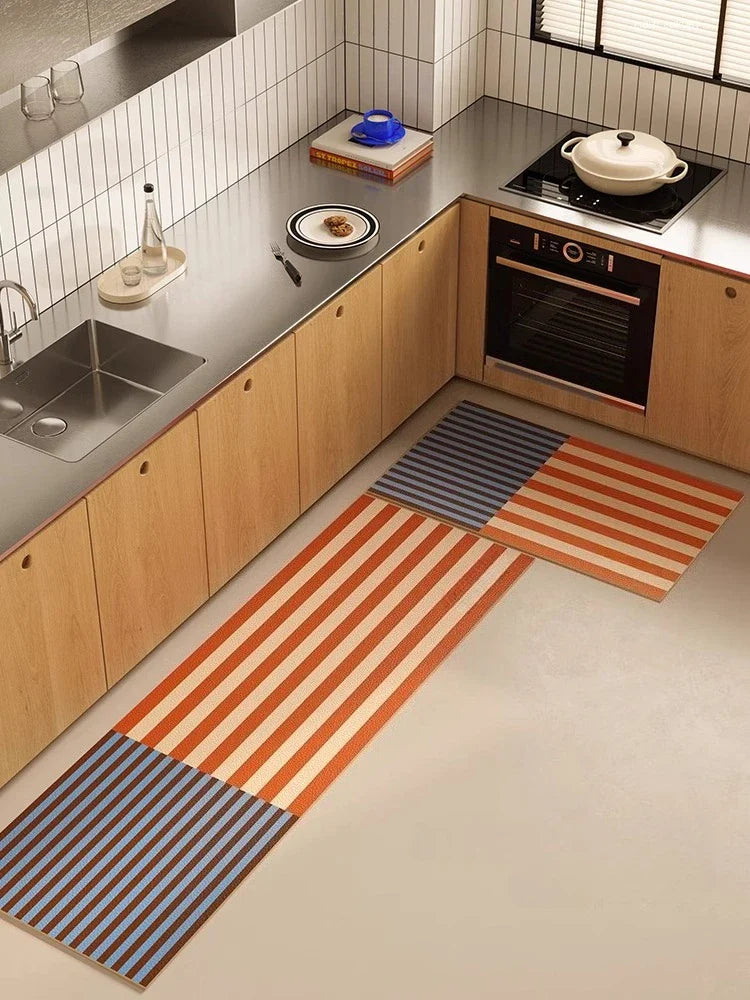 Kitchen Carpet PVC Waterproof and Oil-proof Carpet Easy To Clean Cushioning Rugs Artistic Striped Decorative Carpet Mats