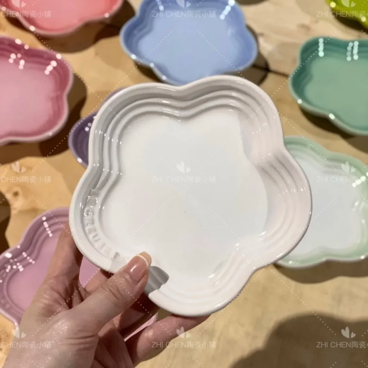 French Flower Shaped Small Plate Colored Ceramic