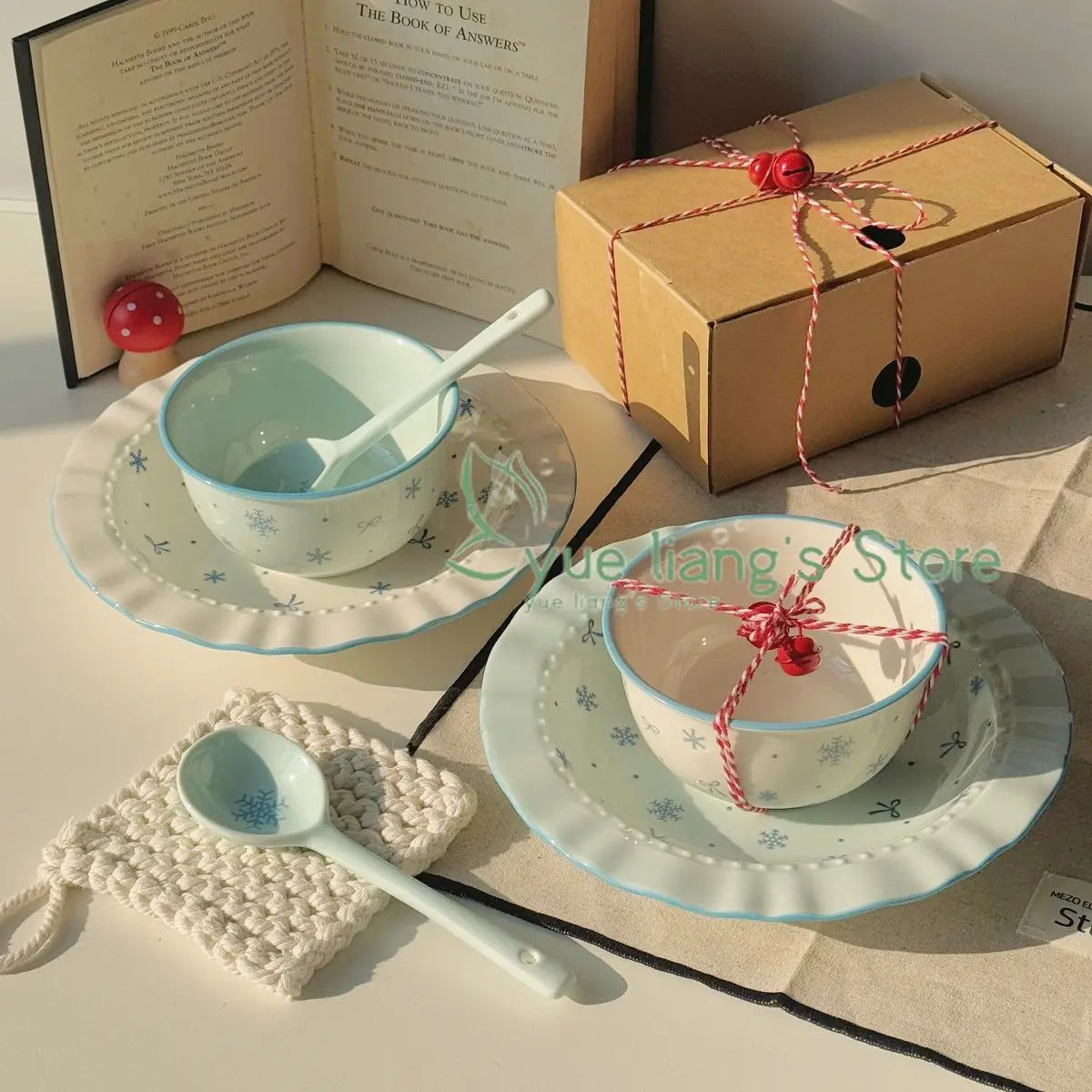 Ceramics Blue Bows Bowl & Plate Dinnerware