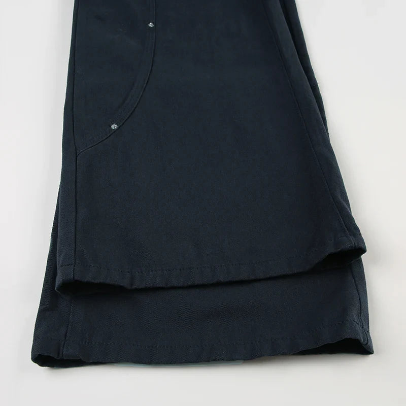 Casual Loose Rivet Jeans Wide Leg Pants Basic Low-Waisted Straight Pants Streetwear