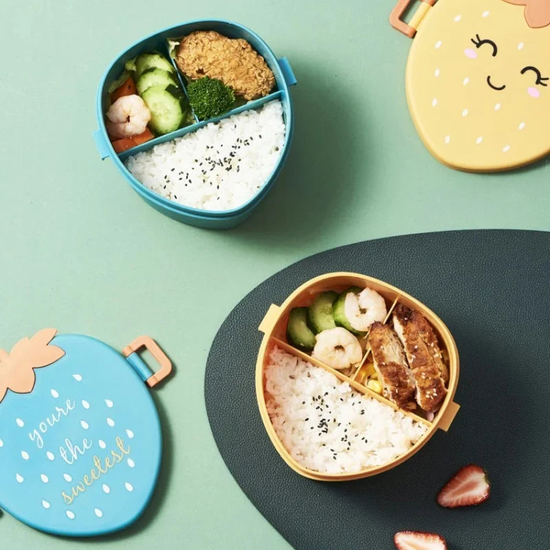 Strawberry Shape Lunch Box, 2 Layer Food Fruit Storage Bento Boxs