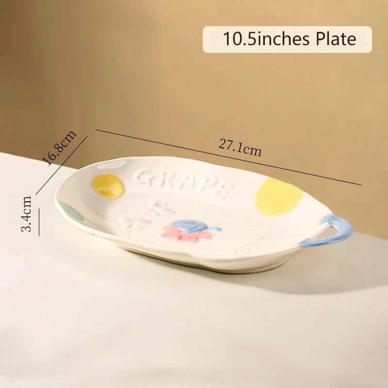 Cute Pattern Ceramic Plates Print Round Deep Tableware