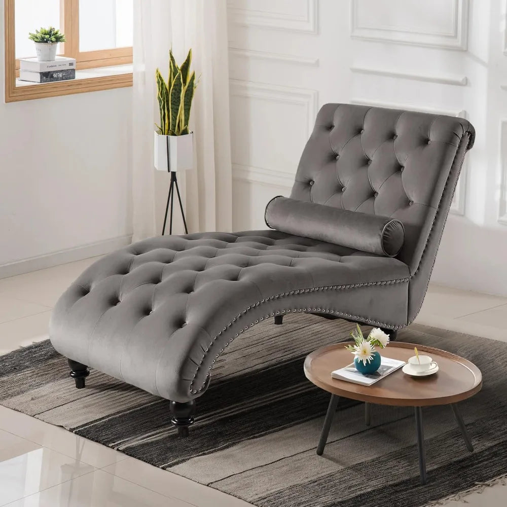 Chaise Lounge Chair Indoor, Modern Button Tufted Velvet Upholstered Leisure Accent Chair, Recliner Sofa Single Sleeper Sofa