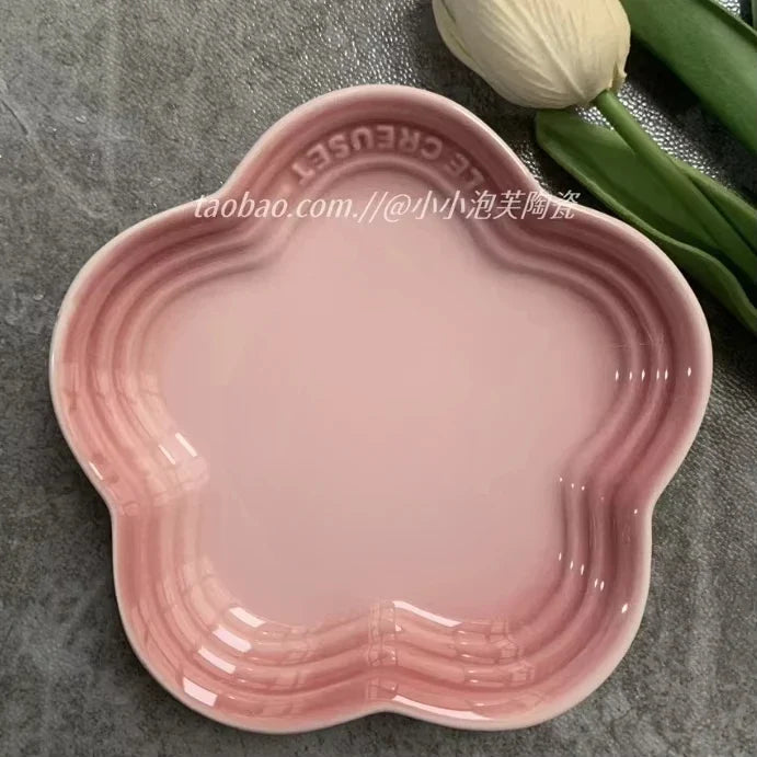 French Flower Shaped Small Plate Colored Ceramic