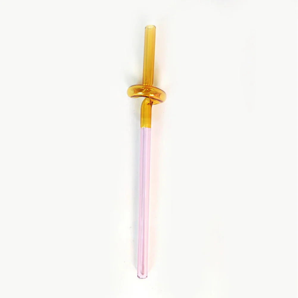 Color Glass Straw Straight Bend Straw Stick Color Contrast Reusable