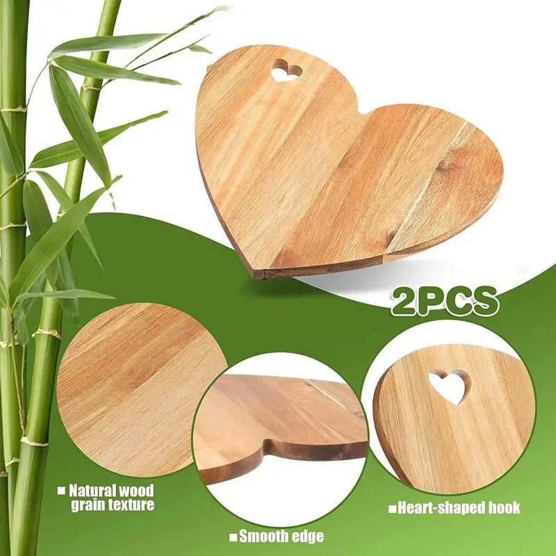Wooden Cutting Boards for Kitchen Heart Shaped - Double Sided Portable Fruit Meat Chopping Charcuterie Serving Boards