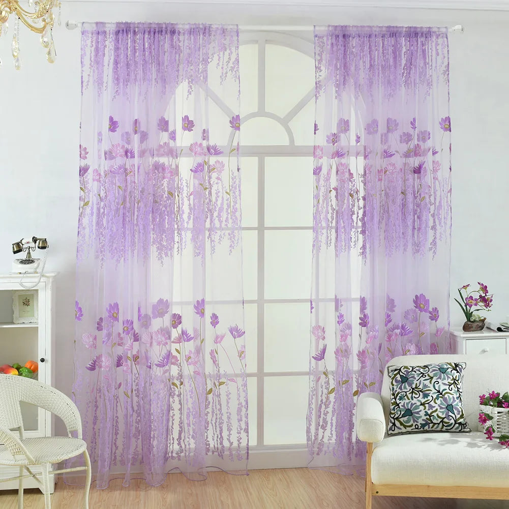 Floral Tulle Sheer Curtains for Living Room Lace Embroidered Romantic Princess