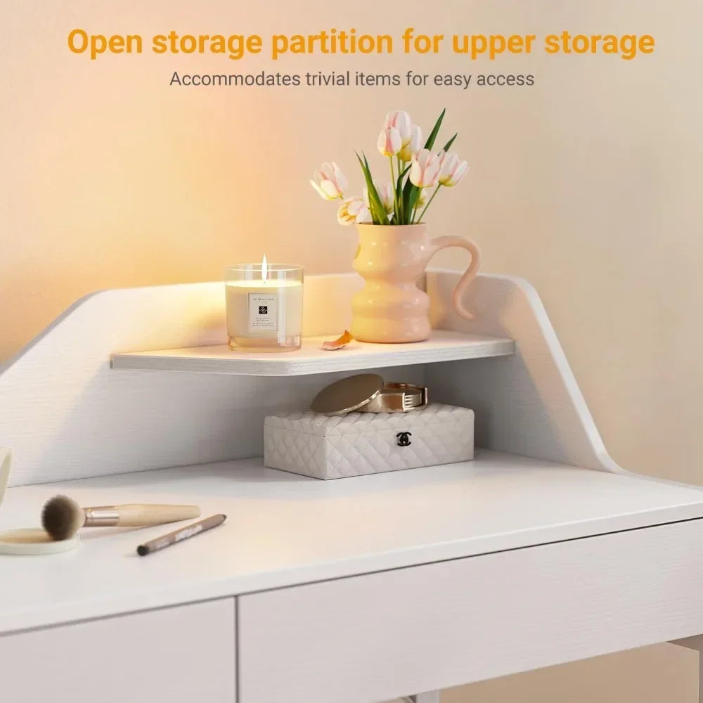 Vanity Desk with 2 Drawers, 40 Inch Computer Home Office Desk, Modern Makeup Dressing Desk, Study Work Table