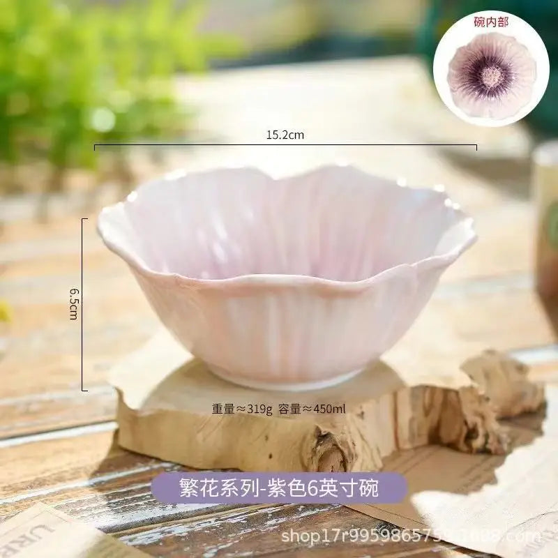 Ceramic Flower Serving Plate Cake Dessert Plate Flower Ceramic Bowl Tableware Set Dining Table
