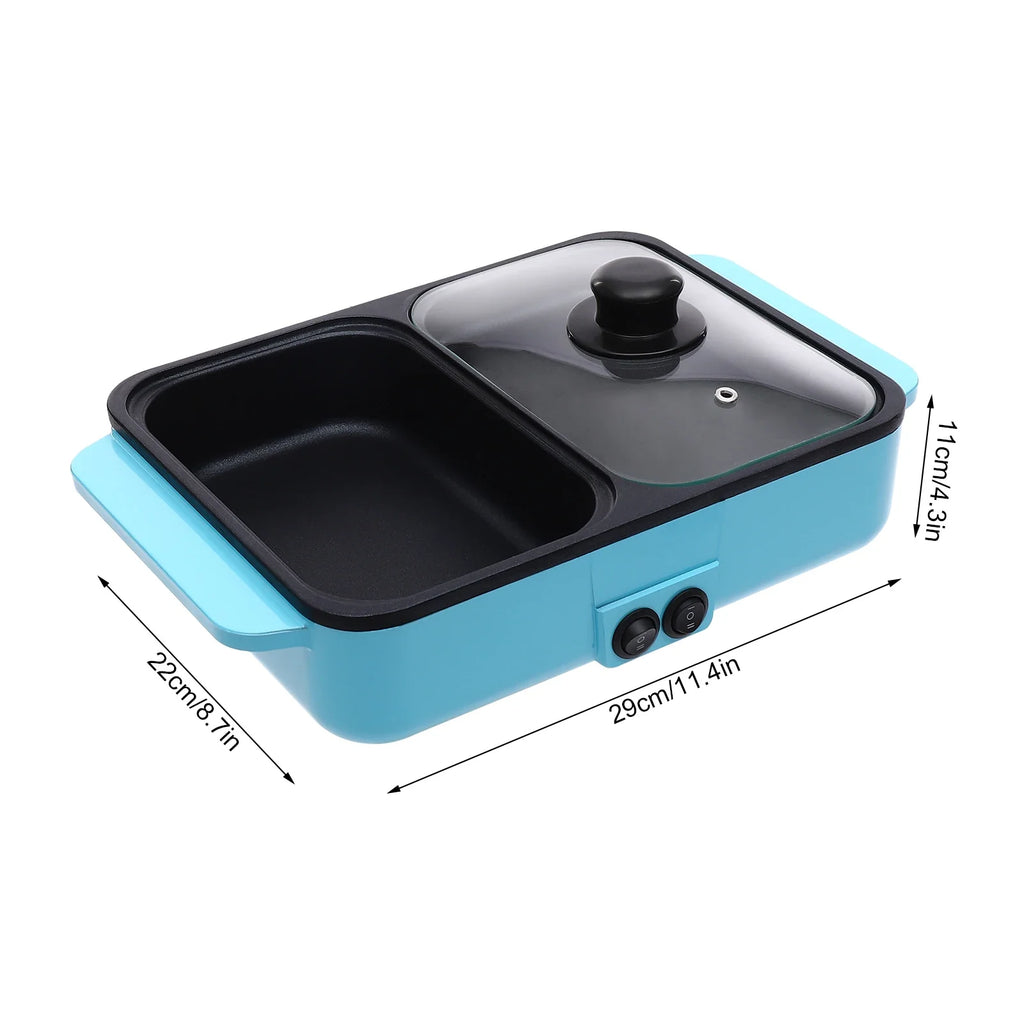 Mini Hot Pot and Grill Combo, Available in Pink, Blue, and White,2-in-1 Mini Hot Pot and Grill for Home Cooking