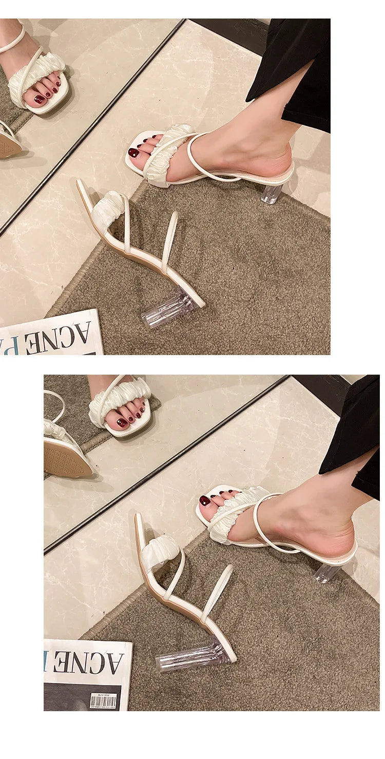 Elegant Women Crystal Summer Jelly Slippers Open Toe Clear High Heels