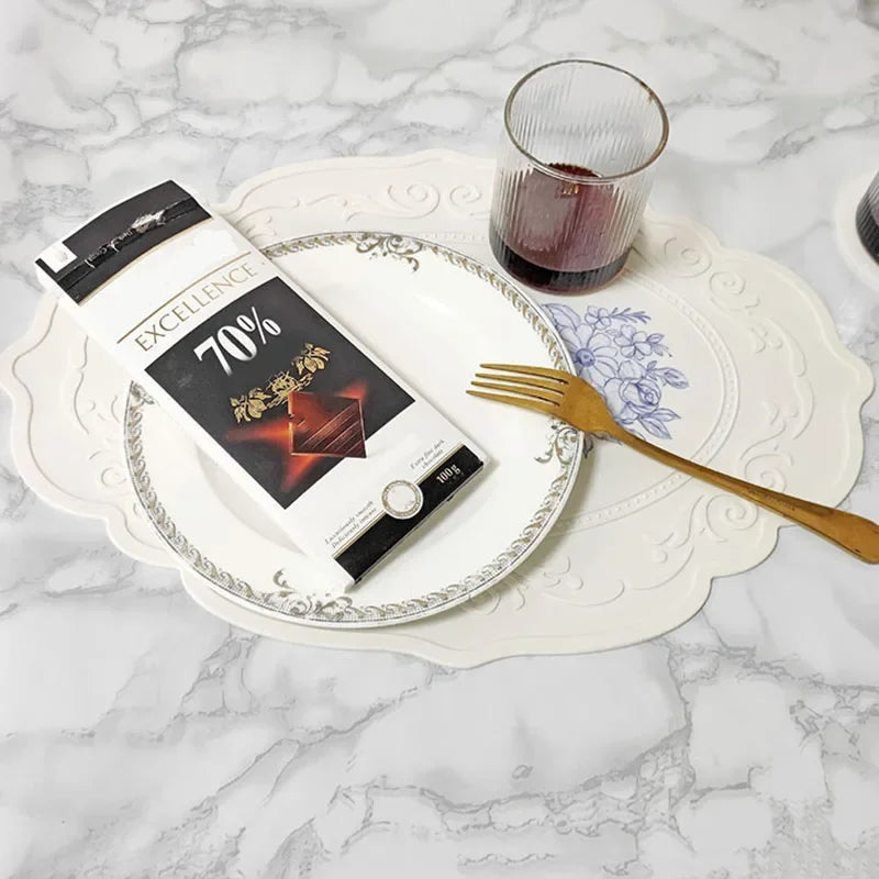 Silicone Carved Dining Mat Retro Pattern Table Mat Floral Placemat