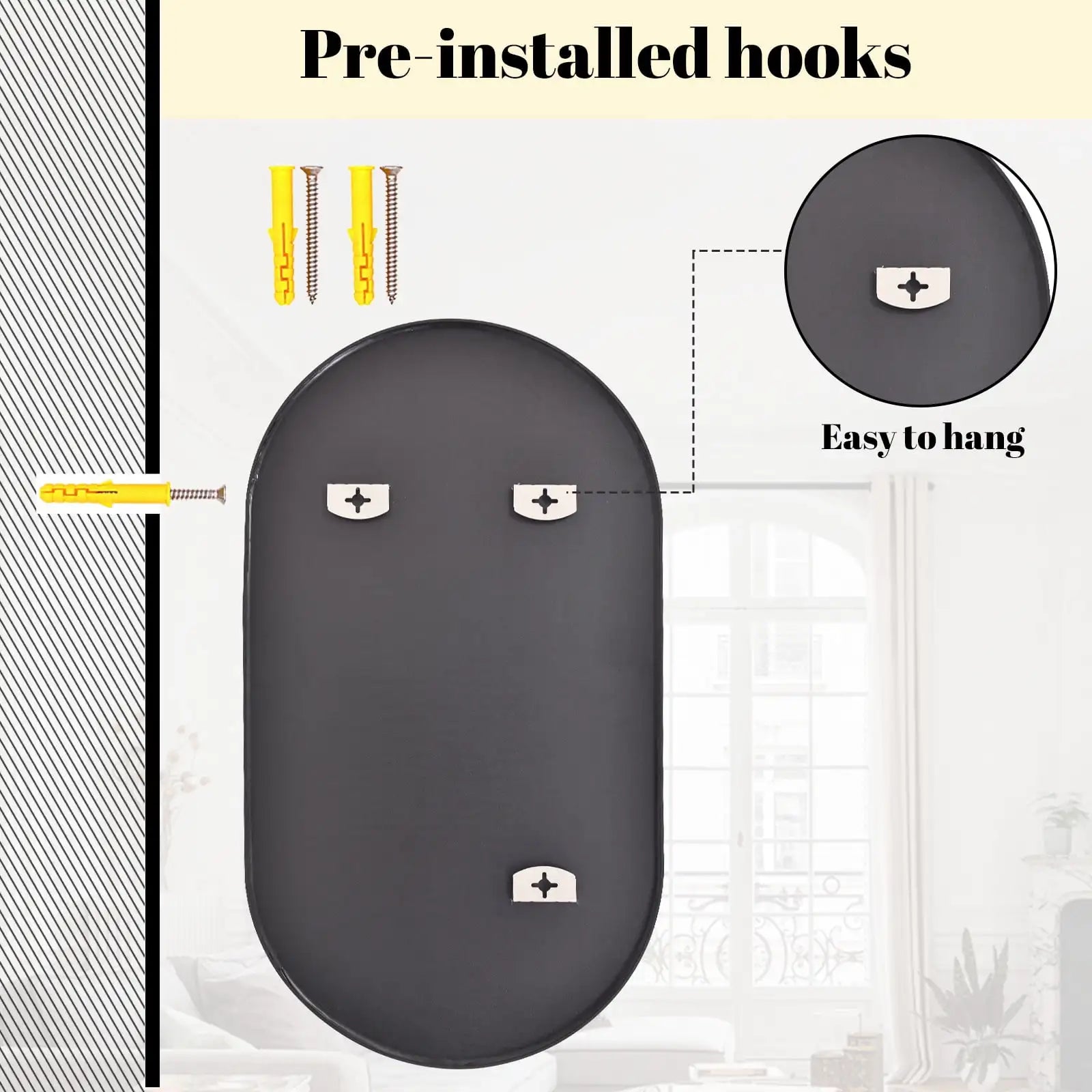 Oval Bathroom Mirror Wall Mounted Mirror with Durable Frame , Black 30" x 17.2"