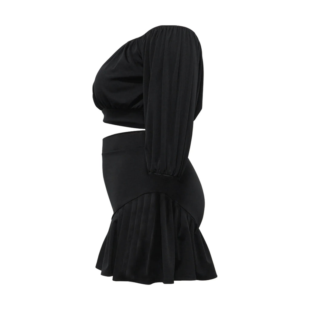 Plus Size Women's Set Long Sleeve Slash Neck T-Shirt and Shorts Summer Ruched Two 2 Piece Set Outfits Tracksuit