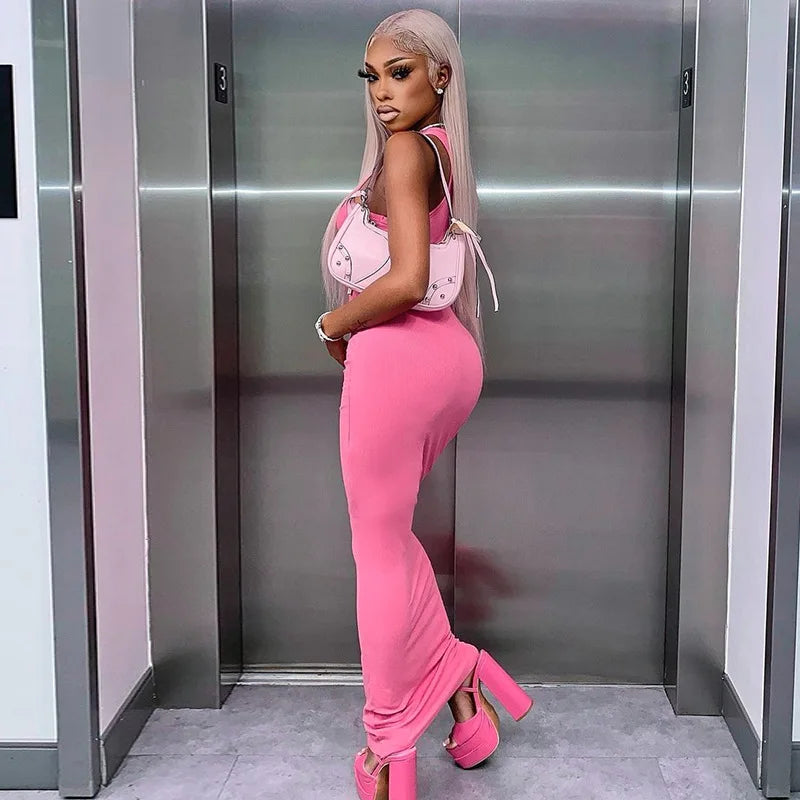 Ribbed Sexy Y2K Clothes Sleeveless Bodycon Maxi Dresses For Women Club Birthday Party Streetwear Elegant Outfits