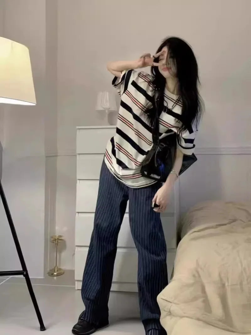 Y2K Fashion Women's Short Sleeve T-shirt Casual Style Matching High Street Couple Short Sleeve T Shirt Style Plus Size Top