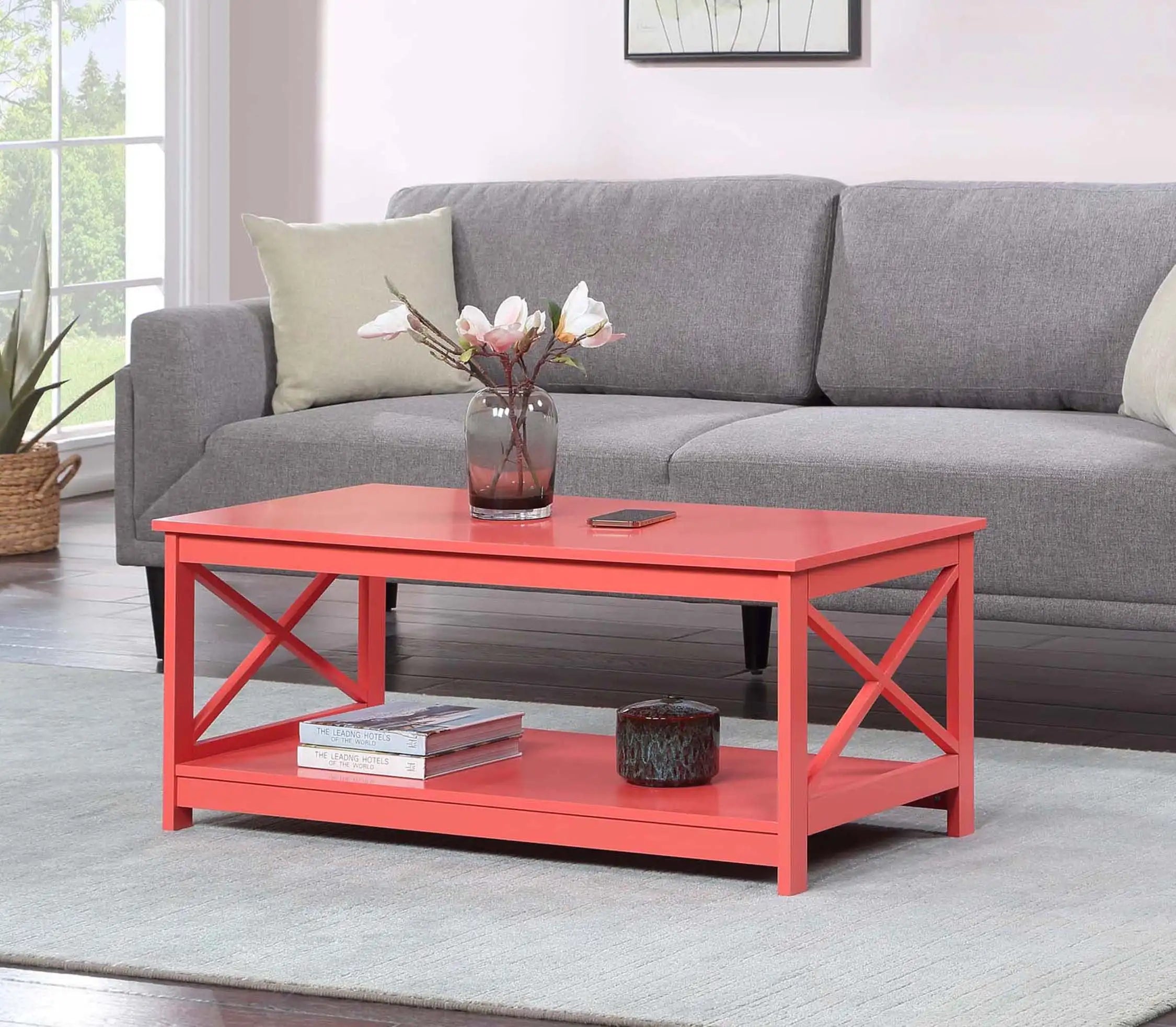 Oxford Coffee Table with Shelf, Transitional & Coastal Style,Two Tiers of Spacious Shelving