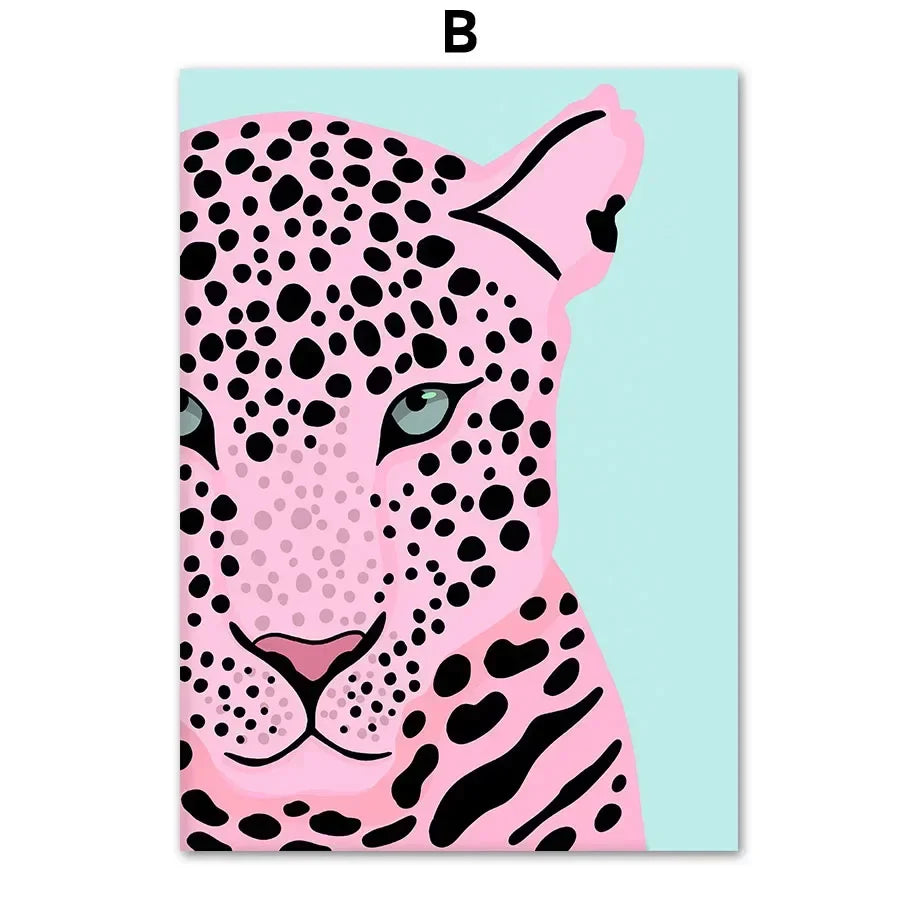 Classic Abstract Wall Art  Pink Leopard Lips HD Canvas Oil Painting Poster for Bedroom  Living Room Decor Modern Prints