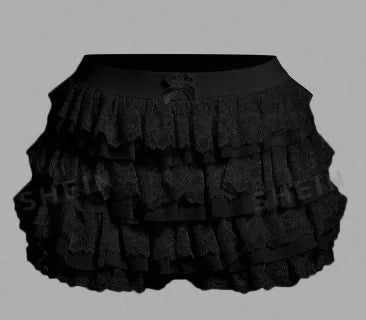 Women's Sweet Bow Lace Ruffles Shorts  Aesthetic 2000s Elastic Waist Short