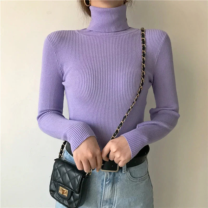 Women Fall Turtleneck Sweater Knitted Soft Pullovers Cashmere Jumpers Basic Soft Sweaters For Women Autumn Winter