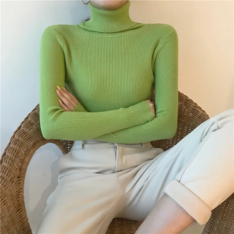 Women Fall Turtleneck Sweater Knitted Soft Pullovers Cashmere Jumpers Basic Soft Sweaters For Women Autumn Winter