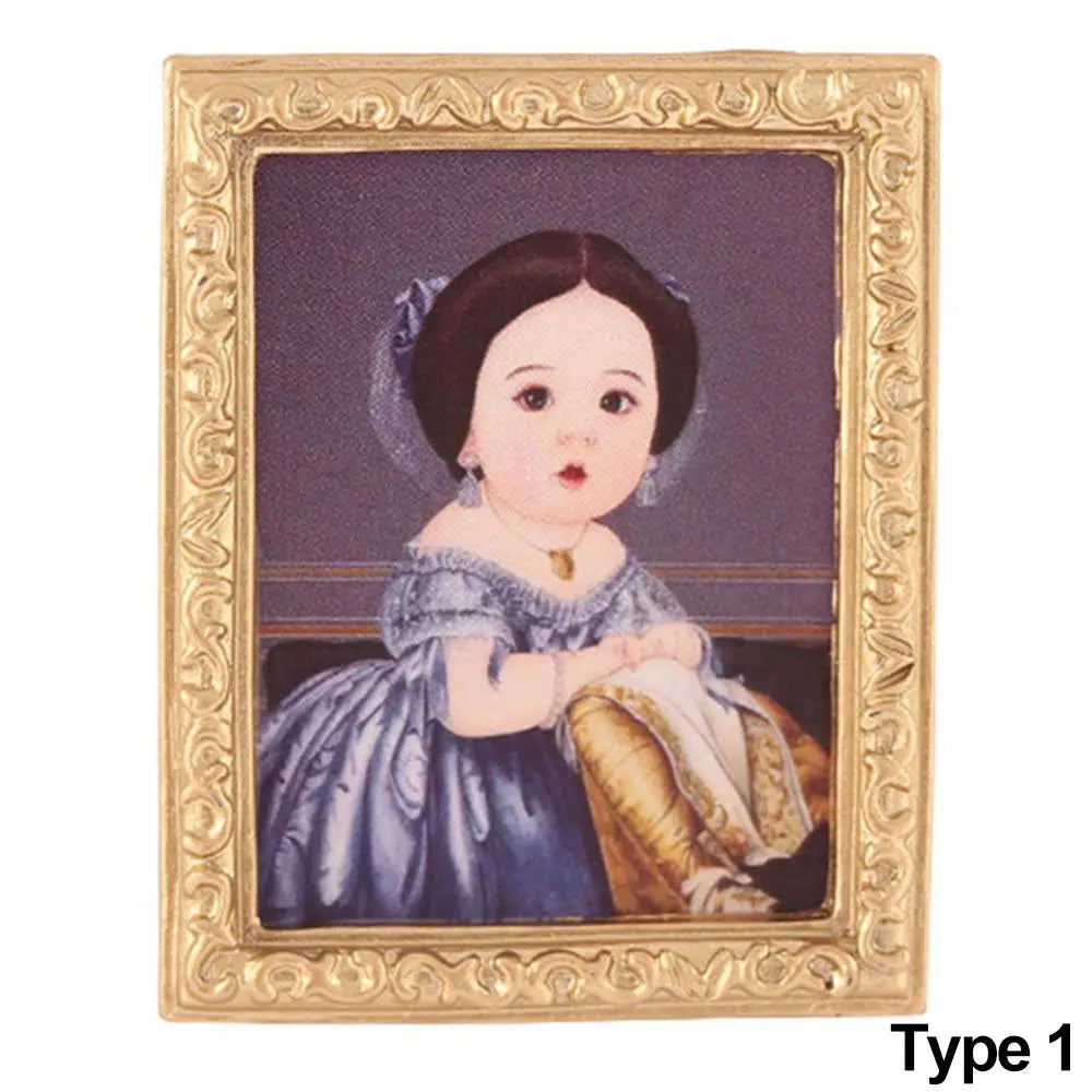 Mini Resin Wall Picture Vintage Framed Photos Miniature Oil Painting Accessories