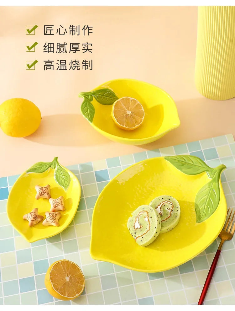 Lemon Shaped Ceramic Dinner Plate Soup Bowl - Fruit Snack Dishes Tableware