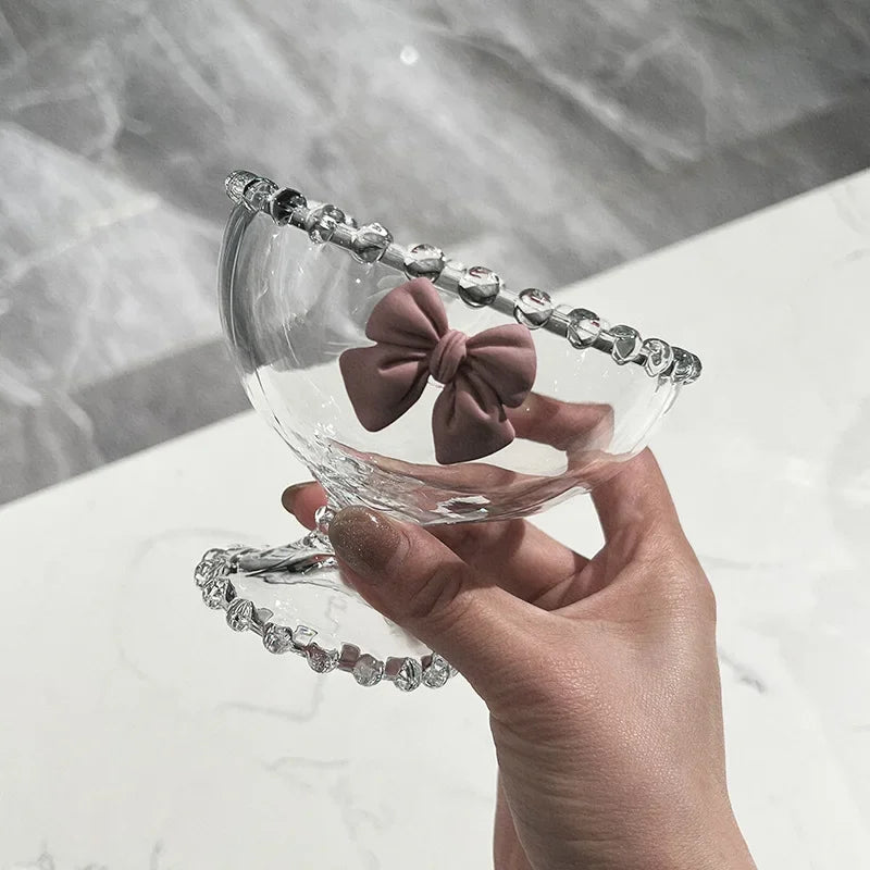 Creative Bowknot Transparent Glass Cup Dessert Goblet Glass Bowl