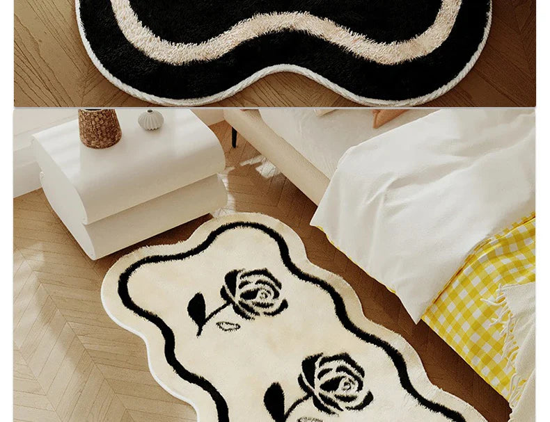 Rose Bow Heart Long Floor Mat Runner Rug Soft Fluffy Black White Cute Girl Home Decoration Rugs