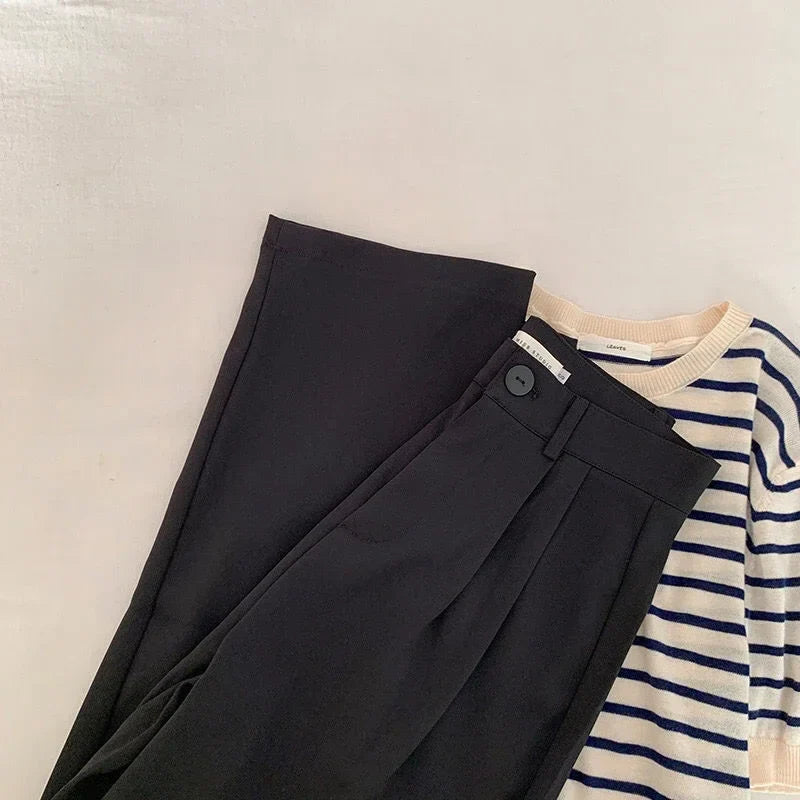 High Waist Women Suit Pants Fall Straight Office Ladies Fashion Trousers Casual Button Loose