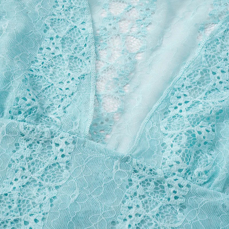 Woman Clothes Lace Tank Tops Sexy Deep V-neck See-through Sleeveless Blue T Shirt Female Corset Crop Top Party Clubwear