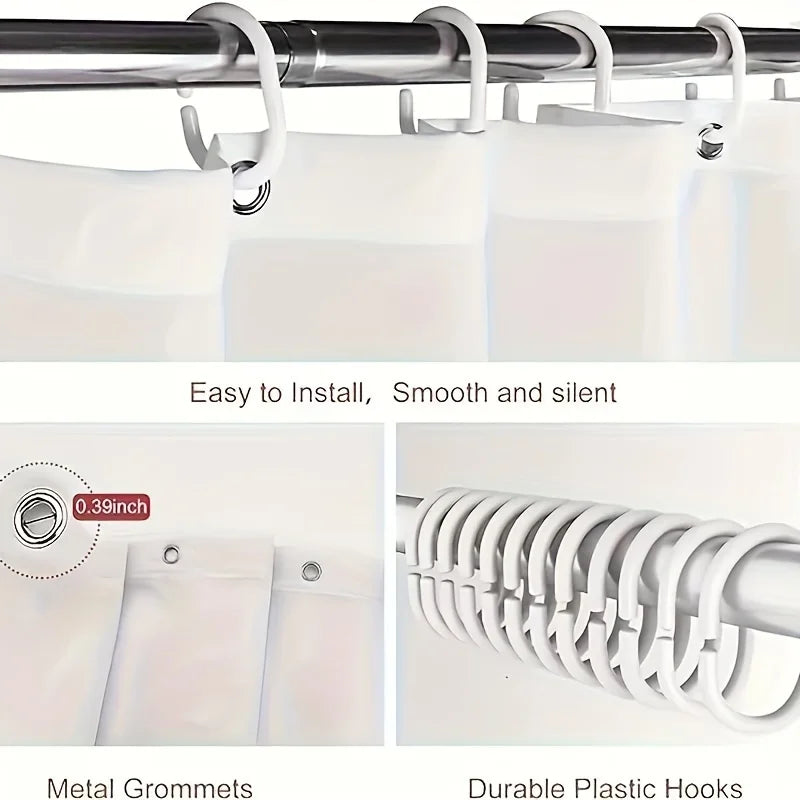 Pretty Pink Floral Bow Printed Shower Curtain with 12 Hooks, Mildew Resistant and Waterproof Bathroom Decoration