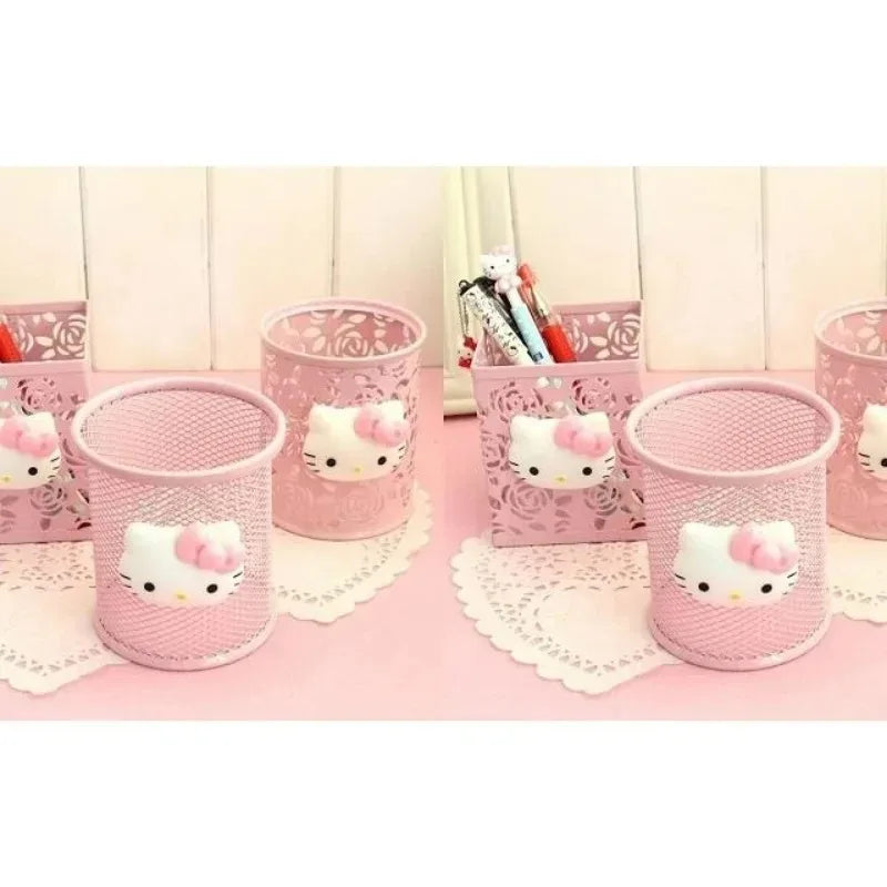 Hello Kitty Sanrio Animation Peripheral Cartoon Children's Pen Holder Creative Kawaii Desktop Storage Box Ornaments
