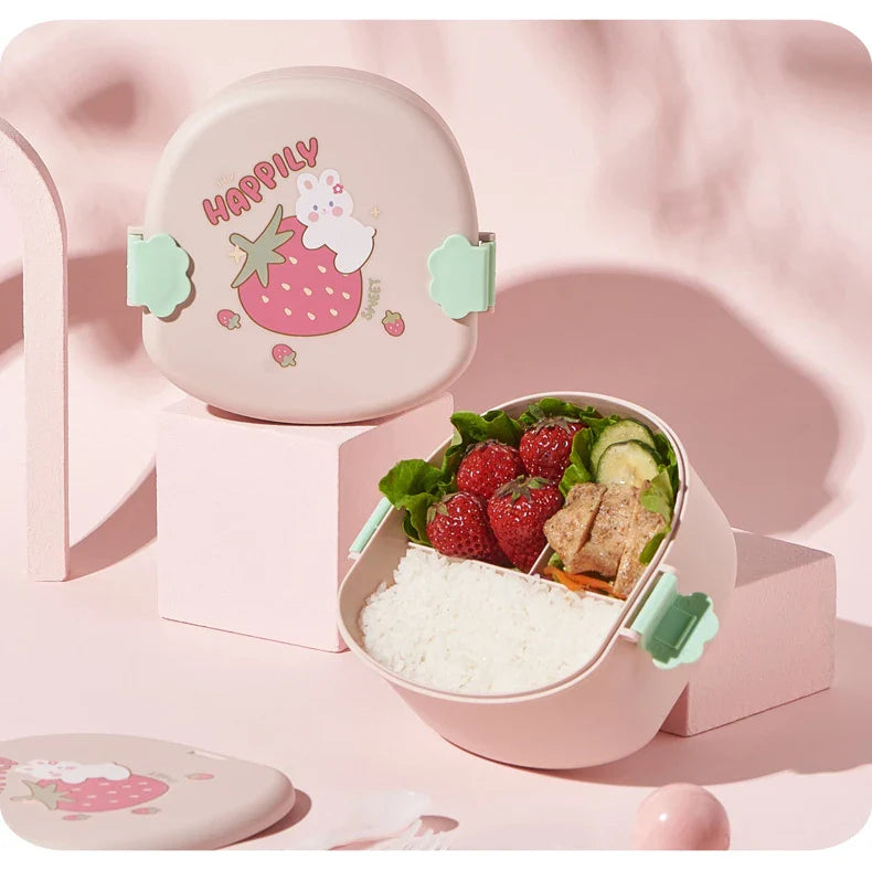 Strawberry Shape Lunch Box, 2 Layer Food Fruit Storage Bento Boxs