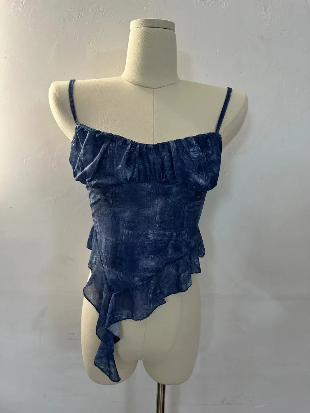 Girls Sweet Ruffles Mesh Camisole Top Lady Camis Sleeveless Printed Floral T shirts Stretch Slim Tanks For Slim Women