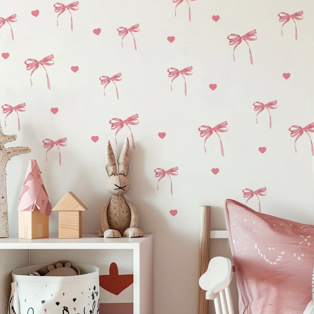 Pink Bow Love Girl Heart Bedroom Wall Stickers
