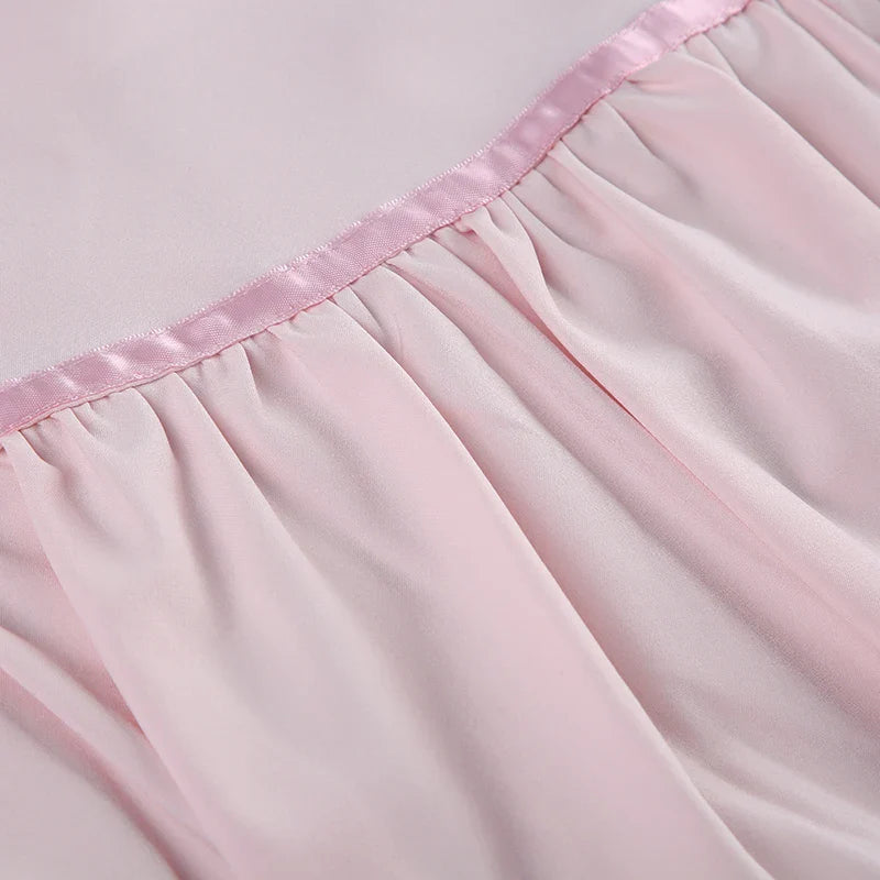 Hot-sweet Pink Spliced Summer Mini Skirt Bow Fashion Cute Folds A-Line Women Skirts Coquette Clothes